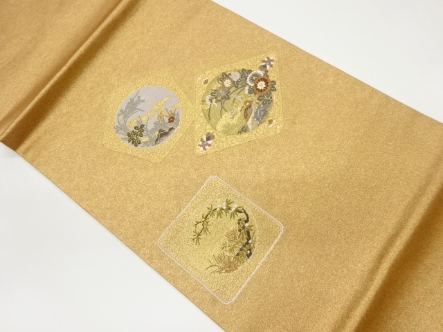 色紙に花鳥模様織出し名古屋帯